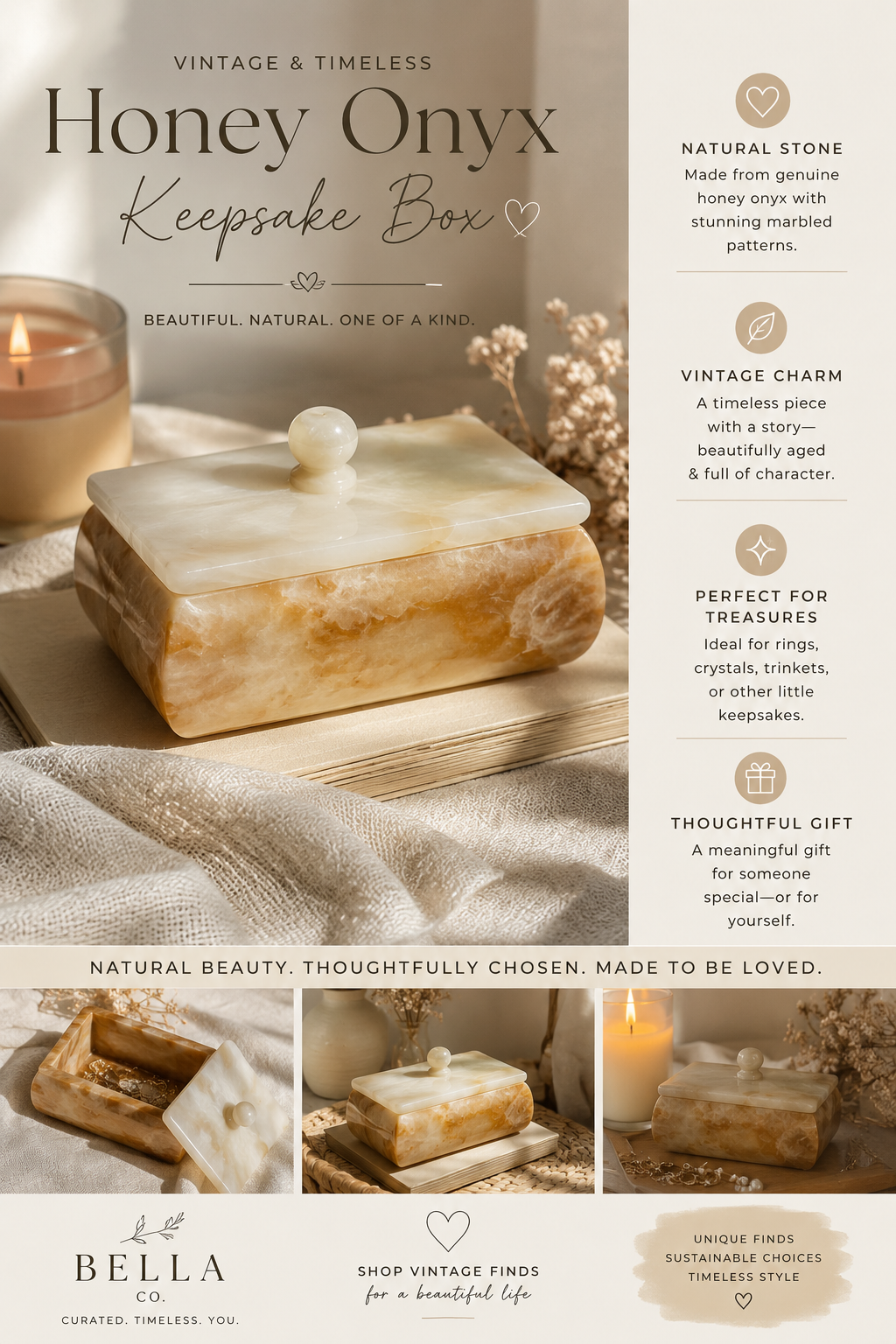 Vintage Honey Onyx Keepsake Box