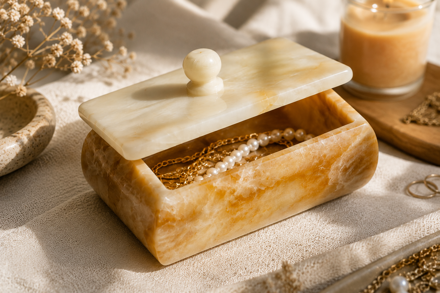 Vintage Honey Onyx Keepsake Box