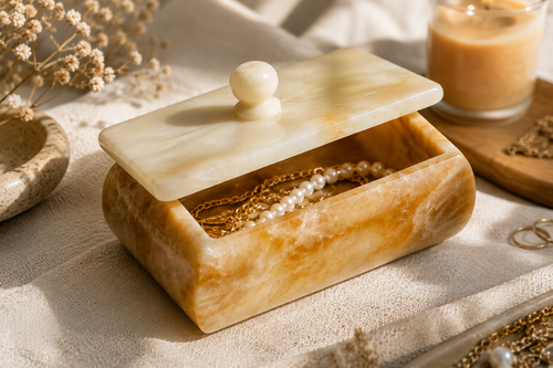 Vintage Honey Onyx Keepsake Box