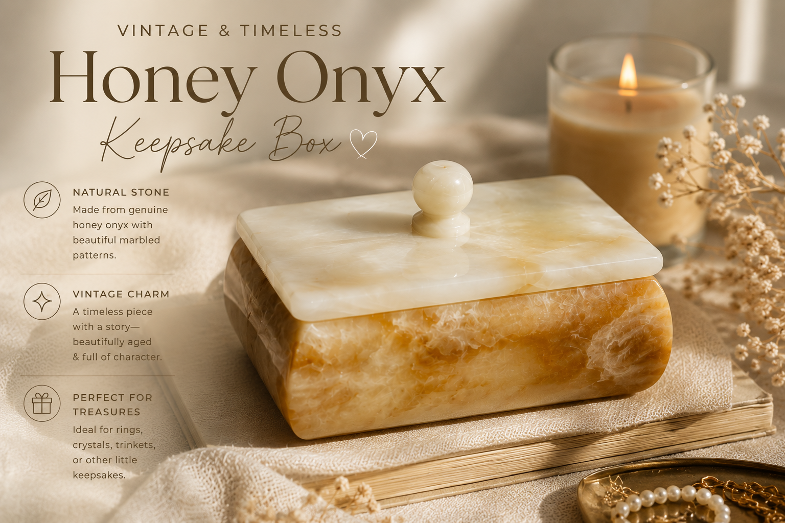 Vintage Honey Onyx Keepsake Box